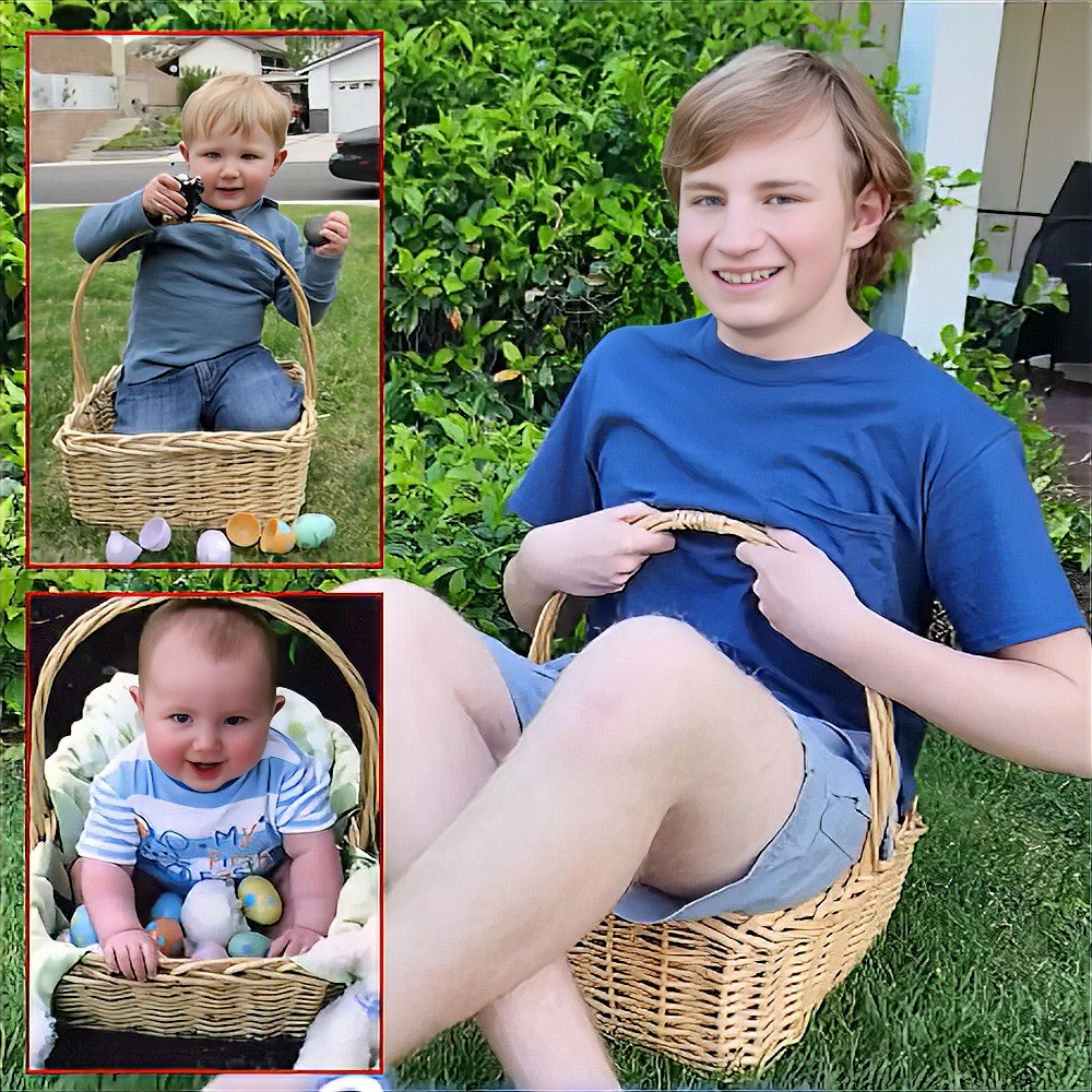 Jennifer and Jerry Langford capture a yearly tradition—Josh in his Easter basket.