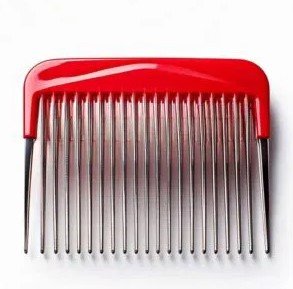 I discovered a small red item in a kitchen drawer that resembles a comb and has long metal prongs. Do you have any idea what it could be?